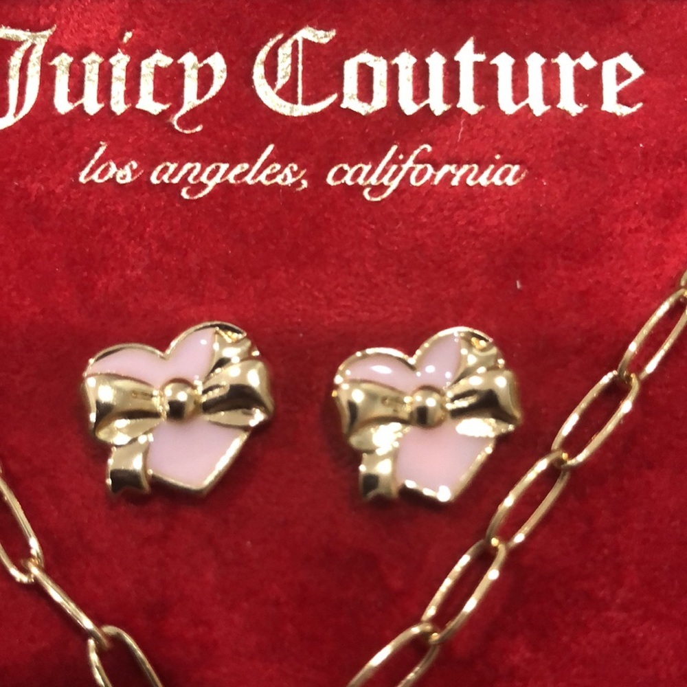 Juicy Couture pink stocking chain link necklace & pink heart shaped earrings set - Picture 3 of 14